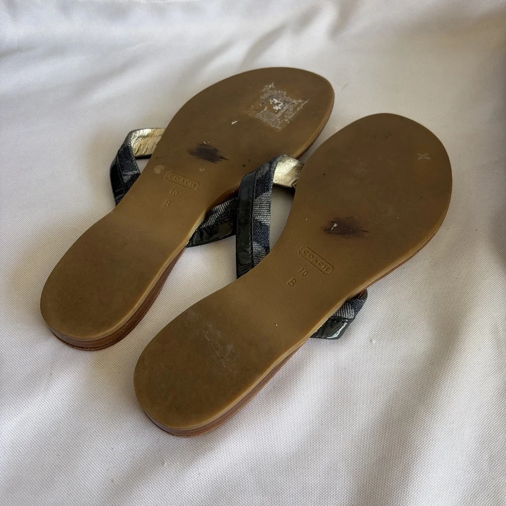 Coach Sydney Sandals Women Size 10 Blue White Signature Logo Flat Flip Flops